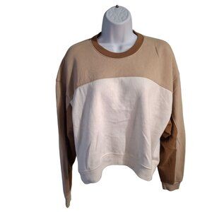 Abercrombie Fitch Womens Sweatshirt Small Beige White Colorblock Long Sleeve Y2K